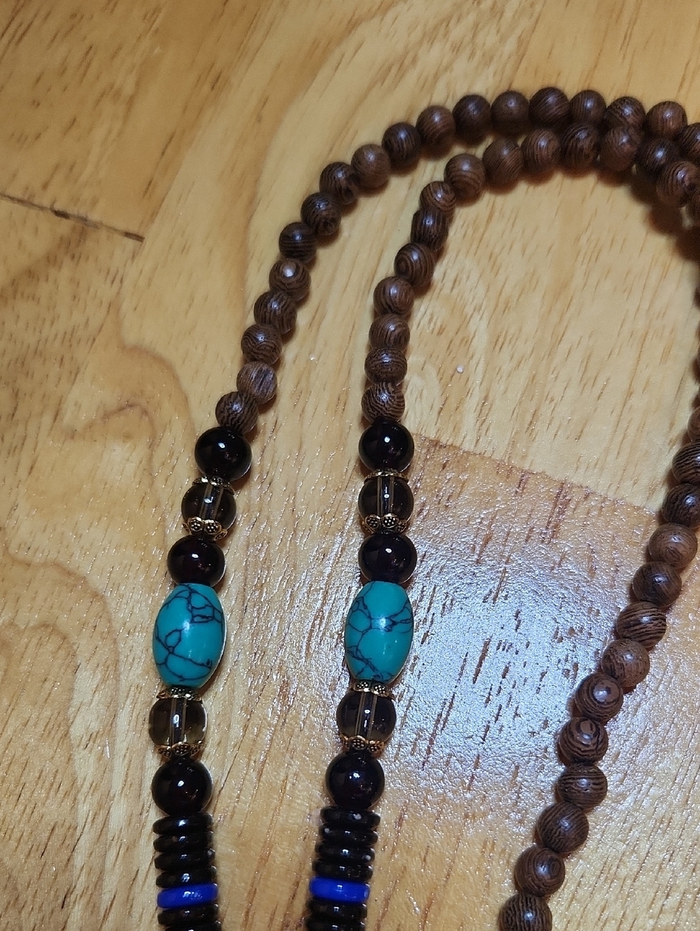 Bohemian Brown Bead Necklace with Turquoise Accents - Picture 4 of 4